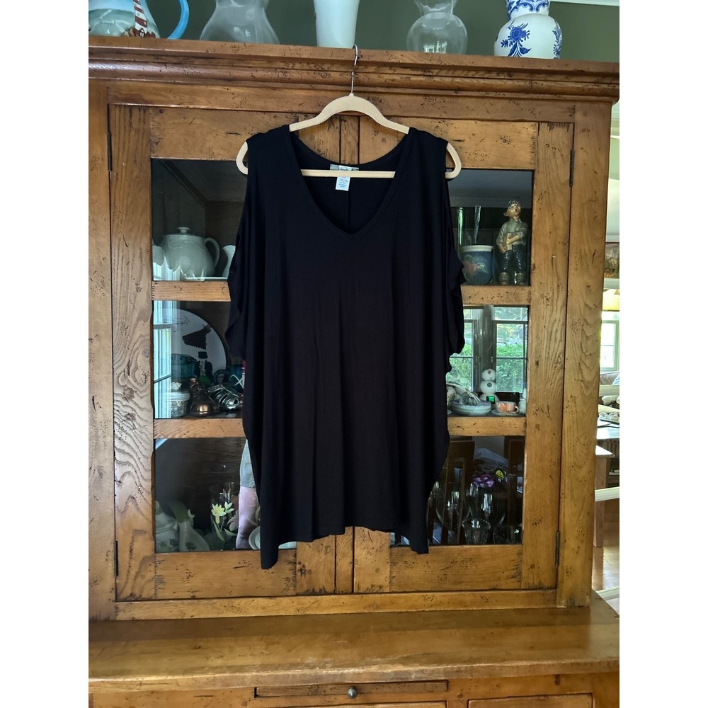Swimsuits For All 20/24 Black Cold Shoulder Tunic Swimsuit Cover-Up EUC